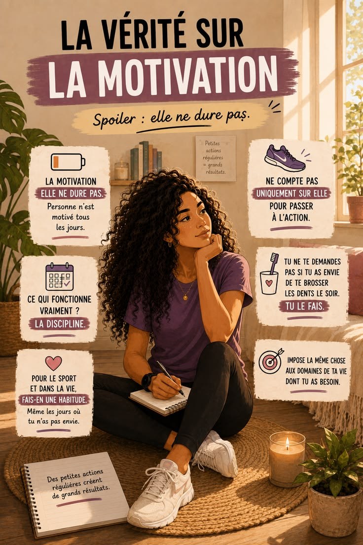La vérité sur la motivation : elle ne dure pas, ce qui fonctionne vraiment c’est la discipline et l’habitude. Épingle à enregistrer sur Pinterest